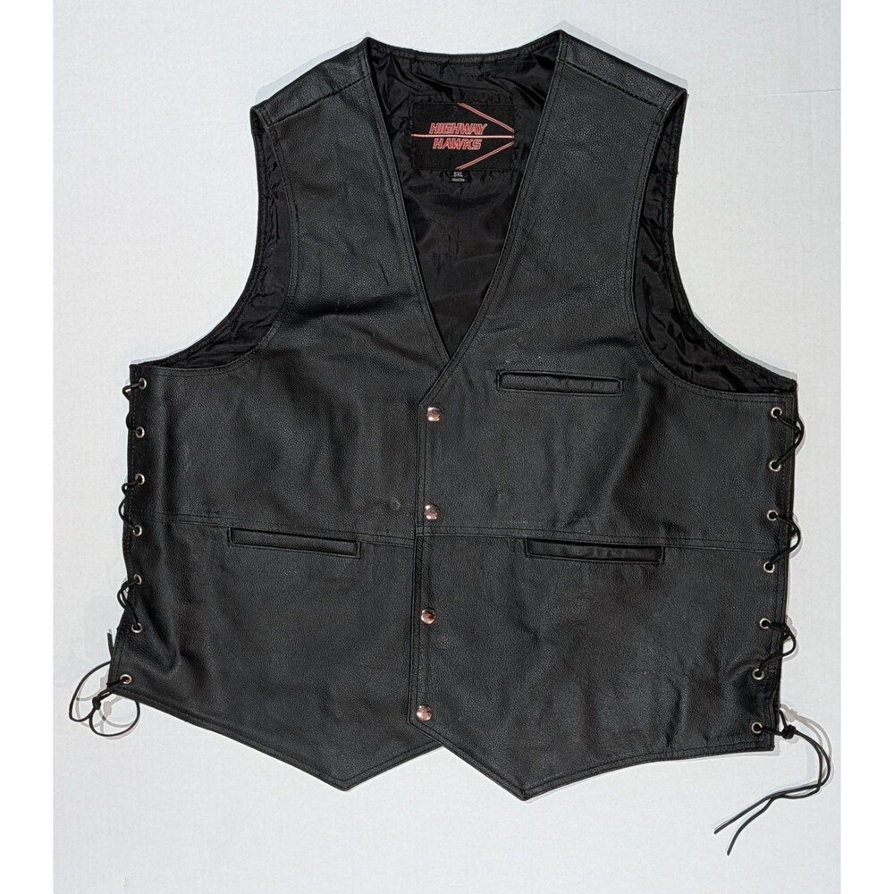 Highway Hawks Black Leather Motorcycle Vest Mens 5XL Biker Harley